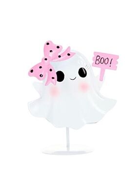 Pink Bow Ghost Metal Tin Rocker Table Top Decor